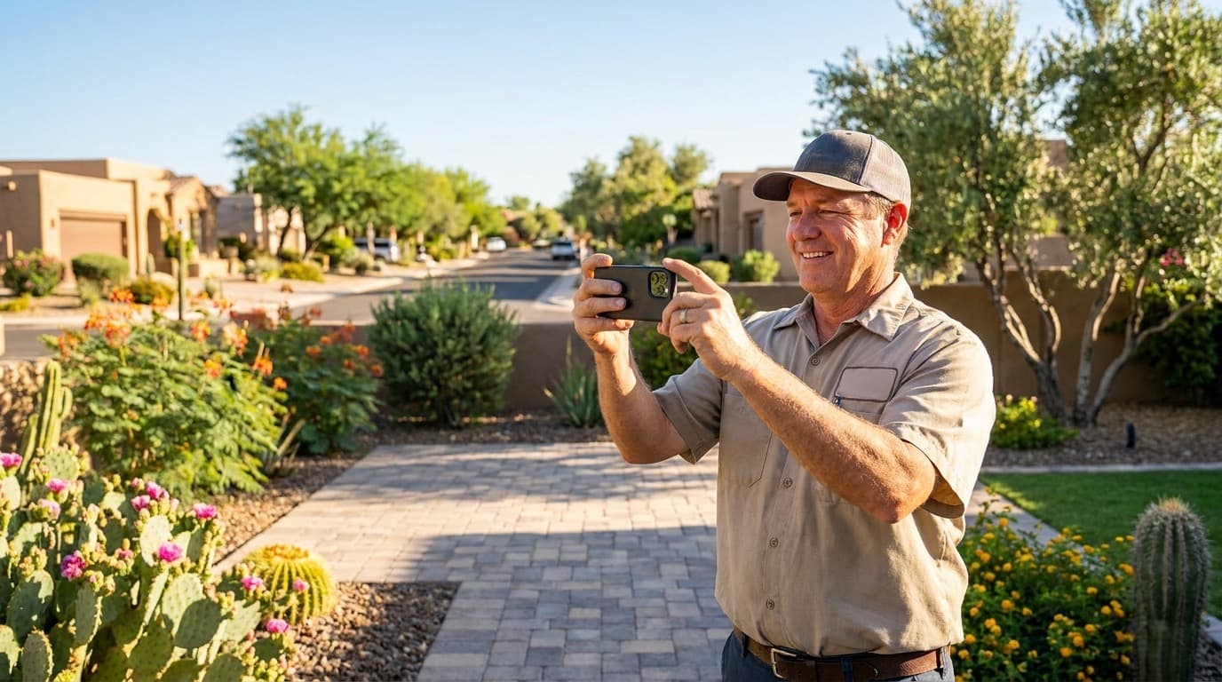 A local business owner filming a short phone video of their work to use in a social media ad