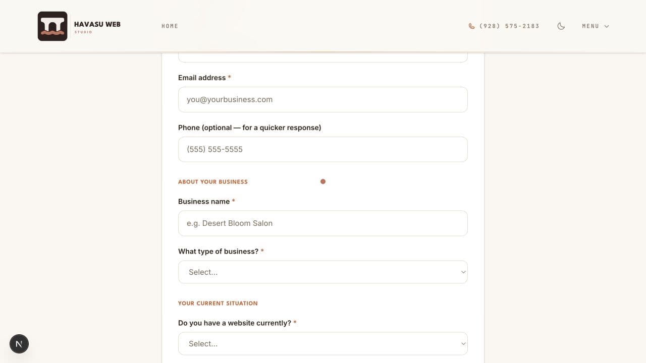 Havasu Web Studio contact form
