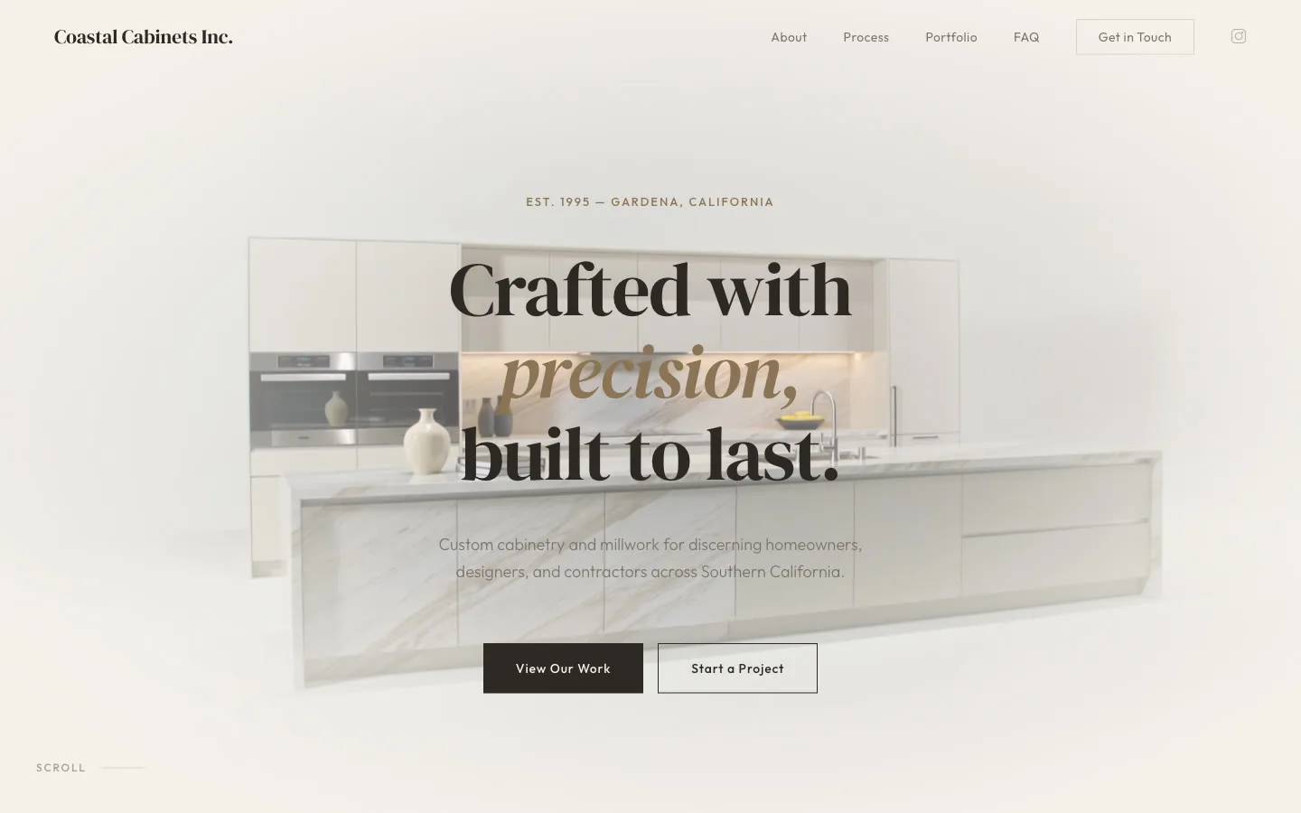 Coastal Cabinets website with its cabinetry presentation