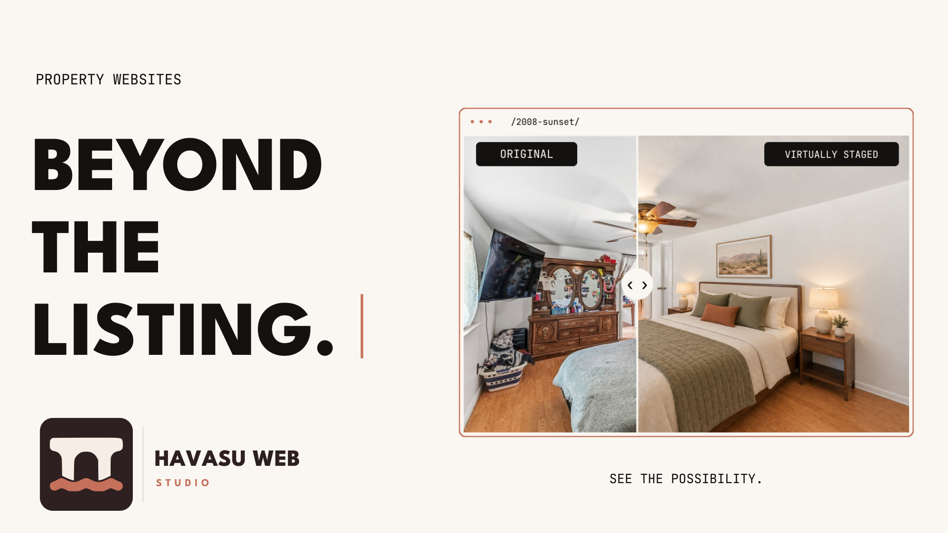 Beyond the Listing: a property website with original and virtually staged bedroom photographs