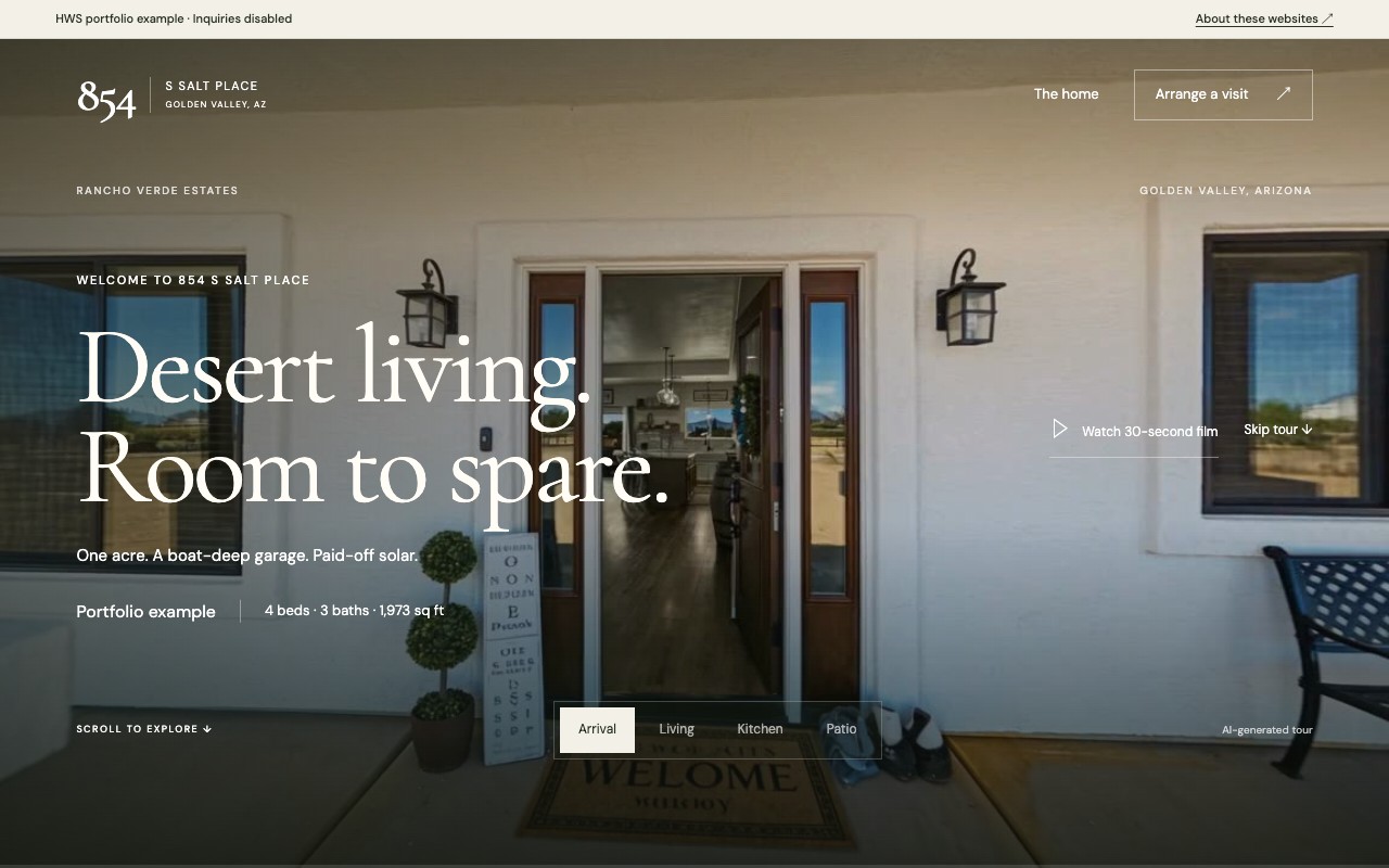 854 S Salt Place website: Desert living. Room to spare, with an immersive tour and chapter navigation