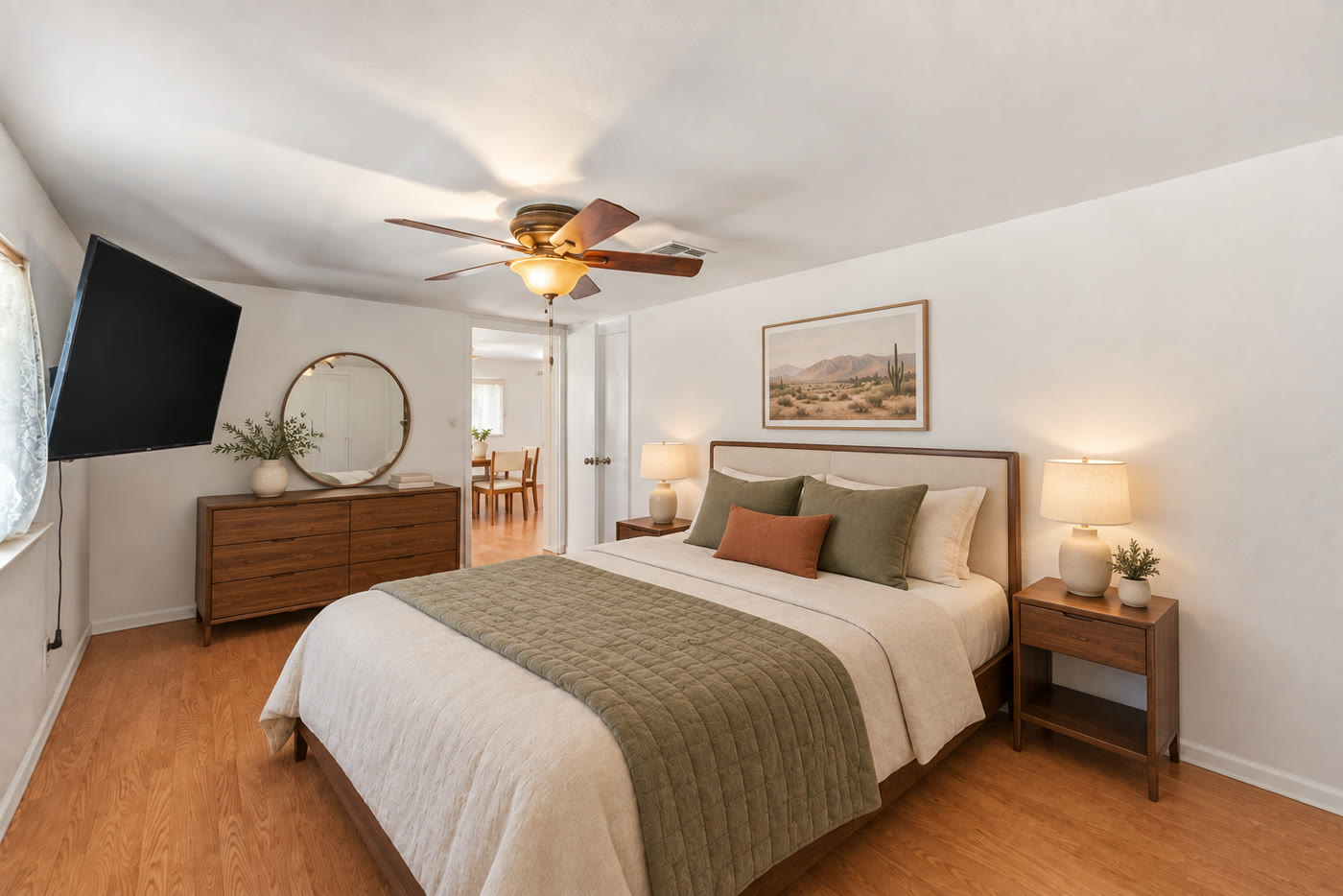 Bedroom after digital restyling and virtual staging
