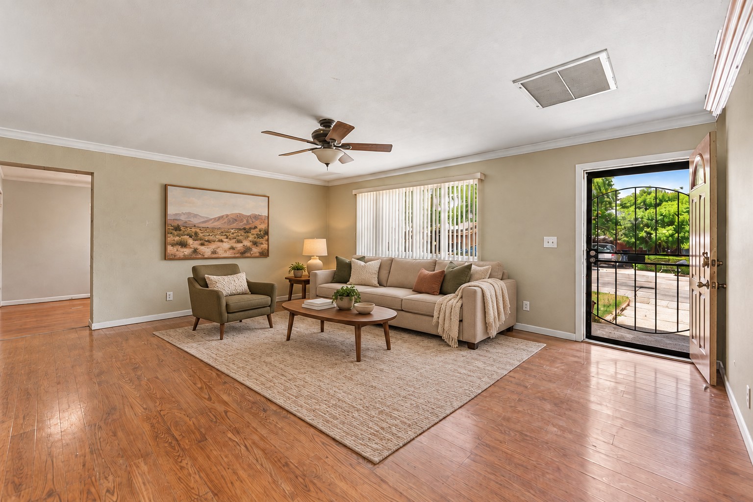 Living room after digital restyling and virtual staging