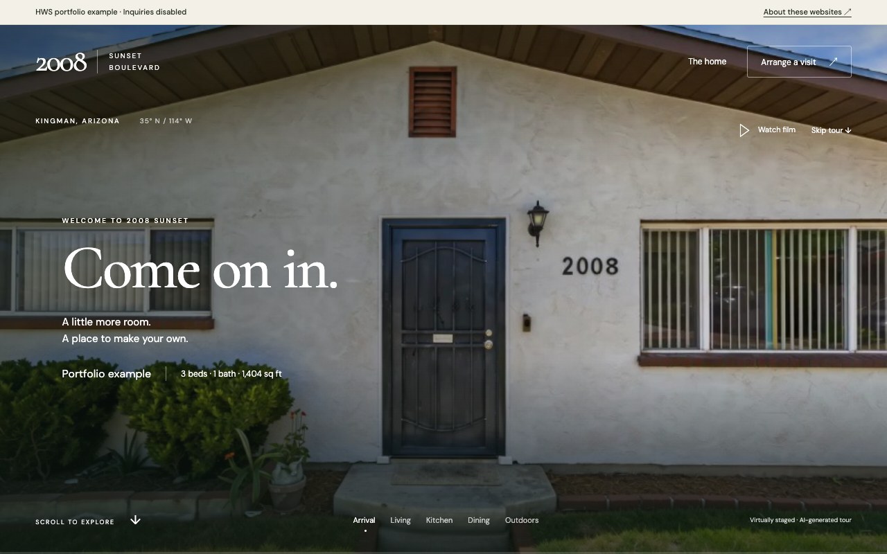 The 2008 Sunset website, with its Come on in headline, chapter navigation and immersive property tour