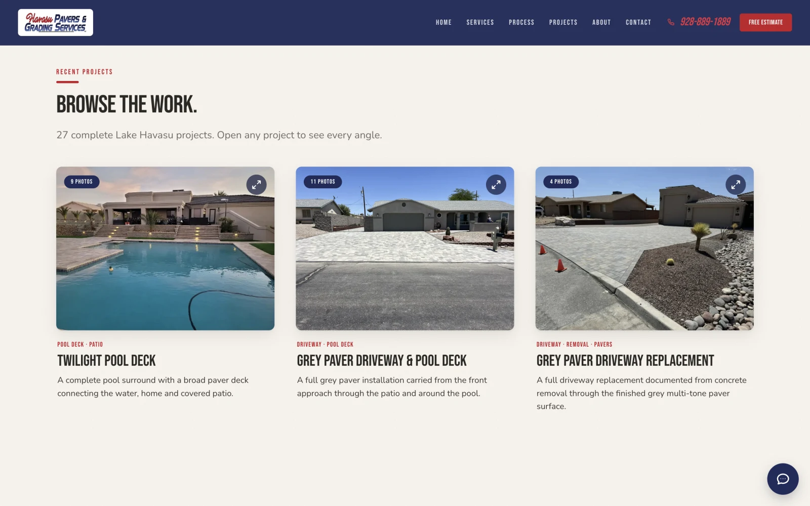 Havasu Pavers’ real project gallery, featuring completed driveways and pool decks